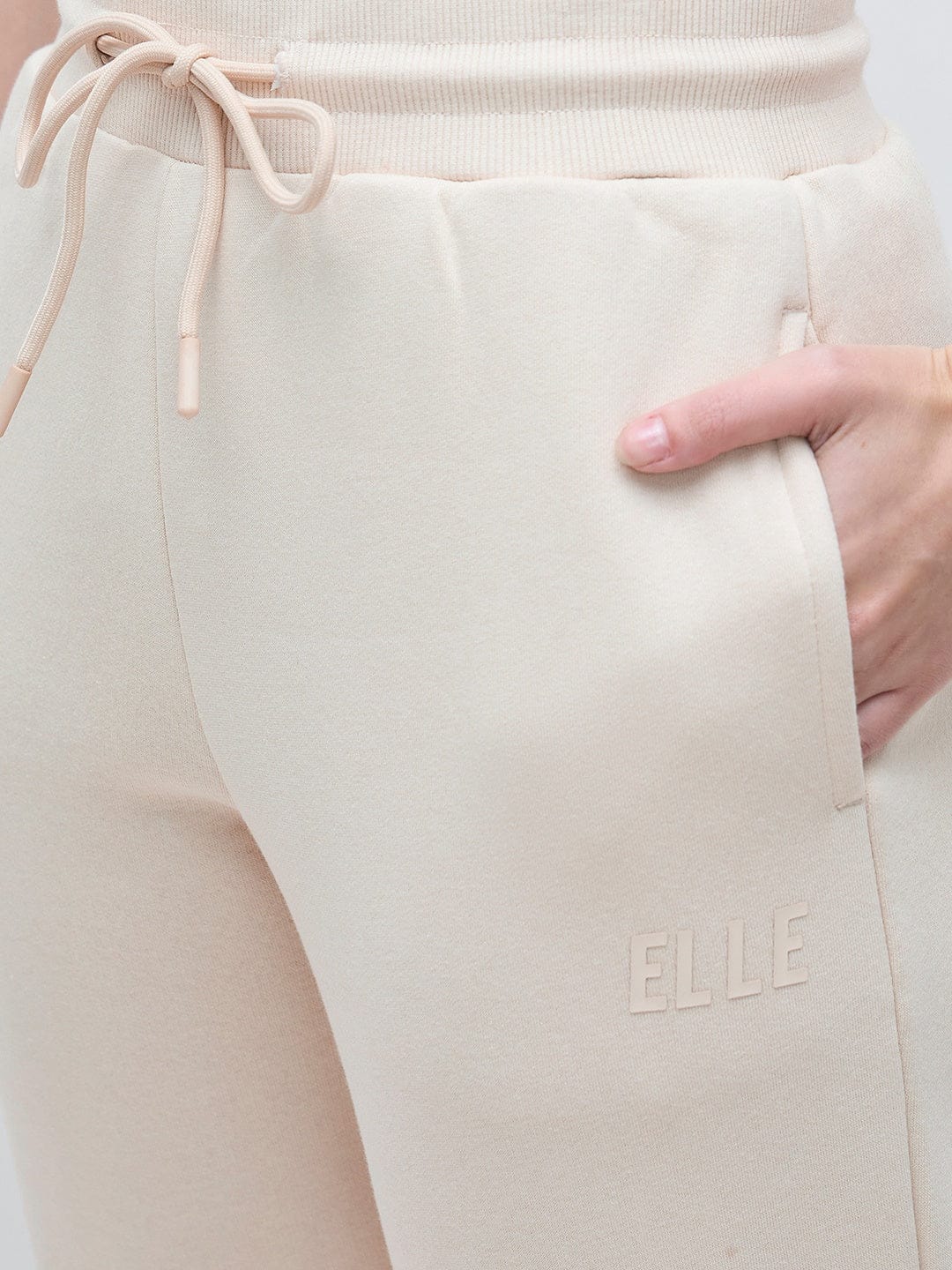 ELLE Women Cream Blended Solid Sweatpant