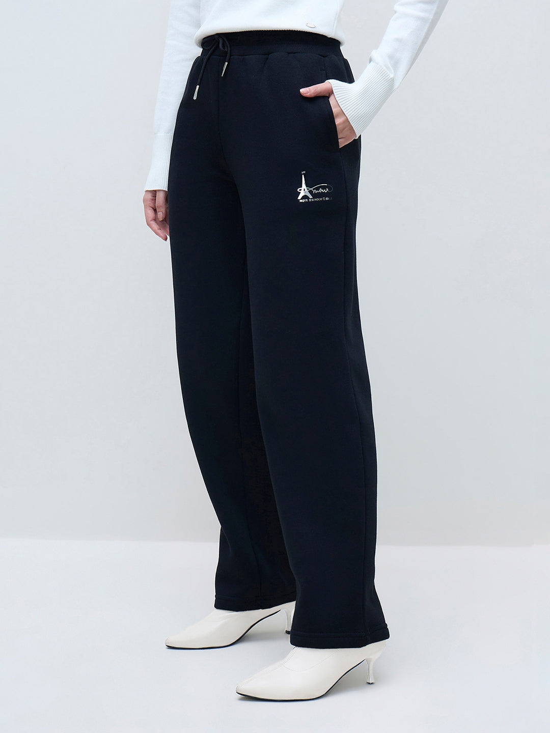 ELLE Women Black Blended Solid Sweatpant