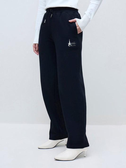 ELLE Women Black Blended Solid Sweatpant