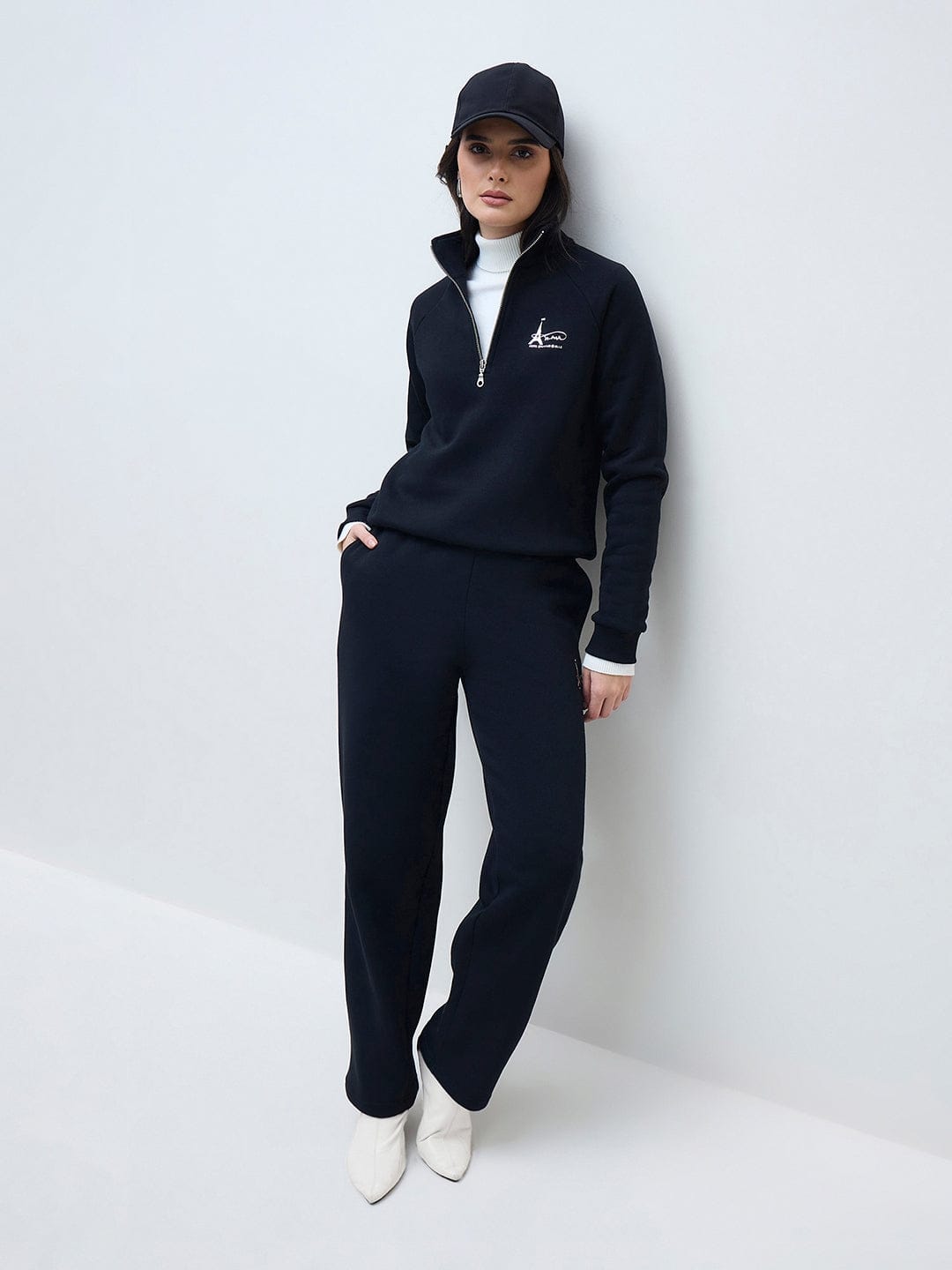 ELLE Women Black Branded Artwork Solid Sweatshirt