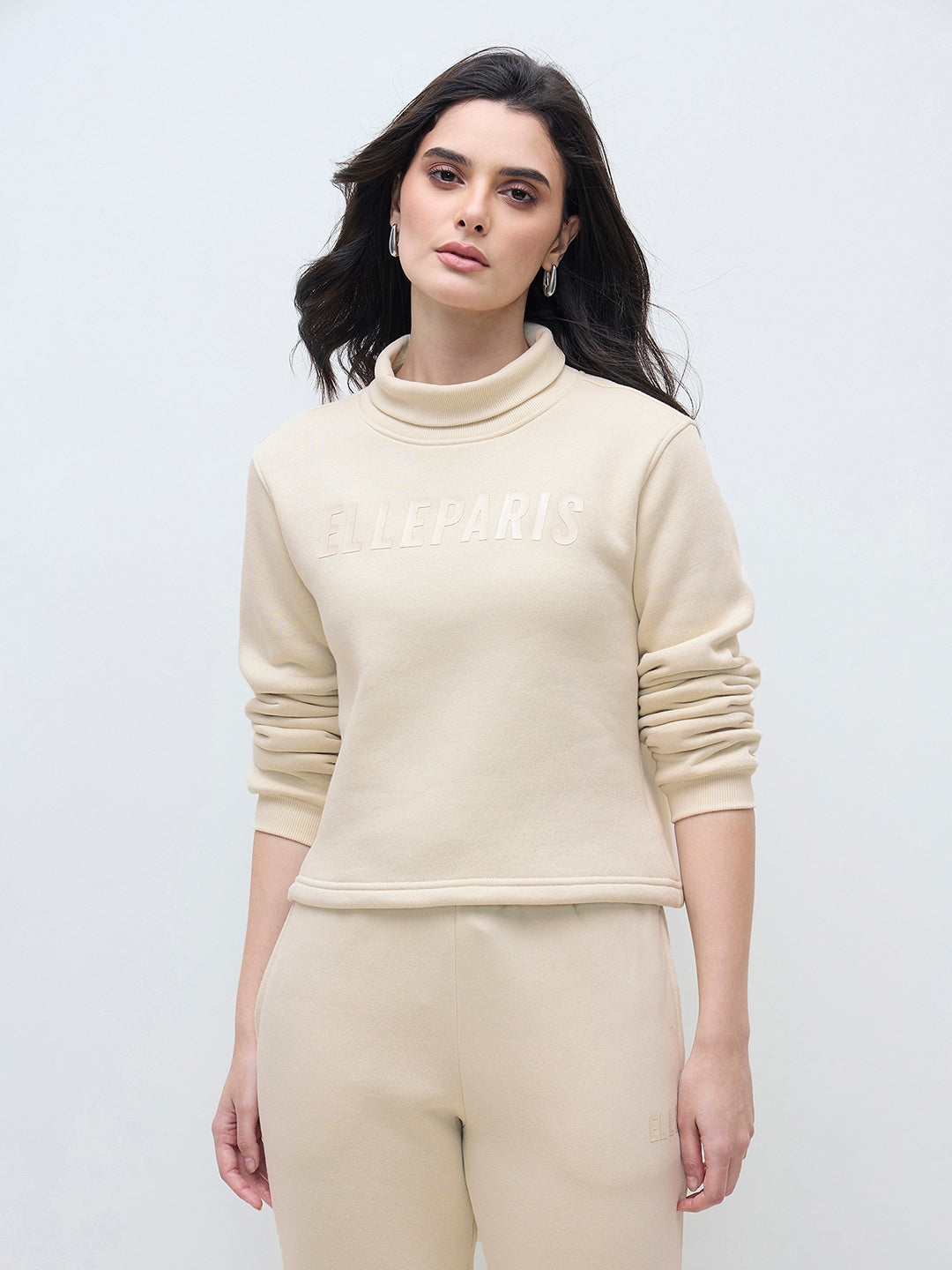 ELLE Women Cream Elle Branding Logo Sweatshirt