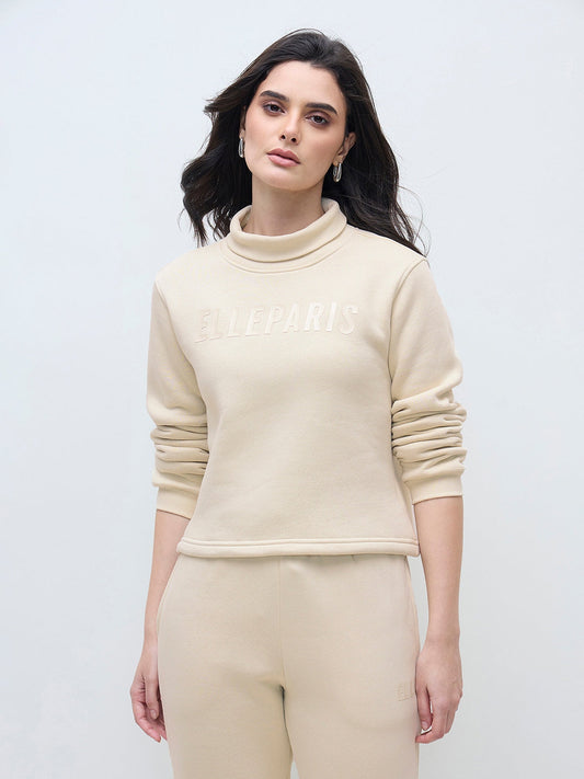 ELLE Women Cream Elle Branding Logo Sweatshirt