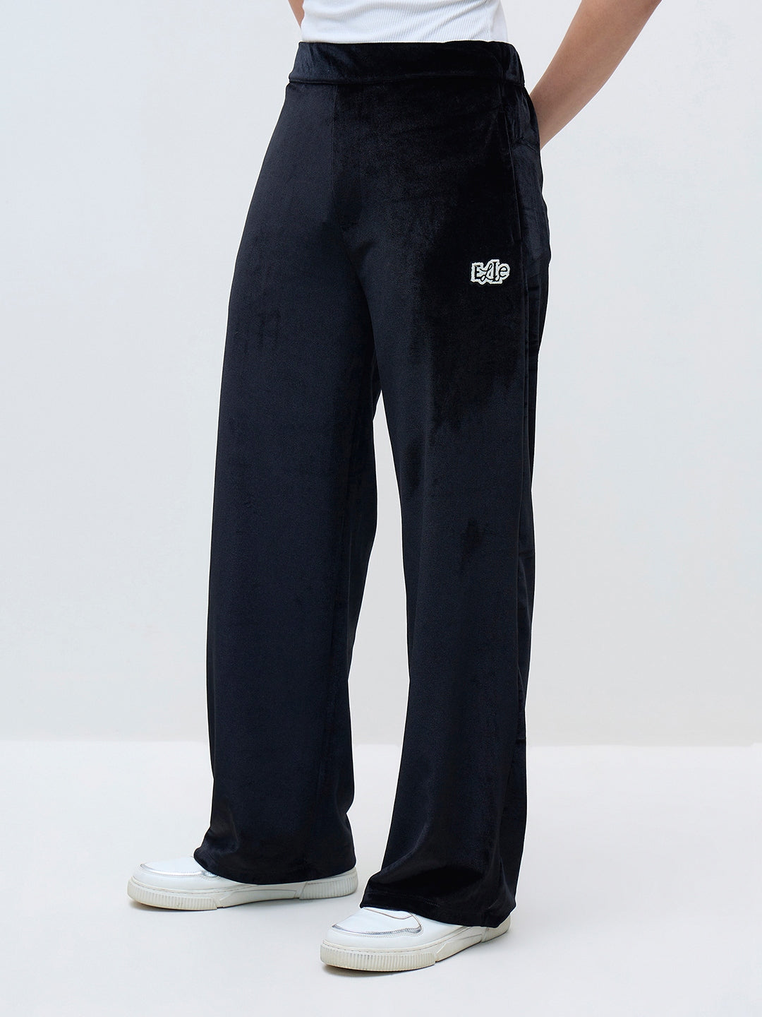 ELLE Women Black Polyester Solid Sweatpant