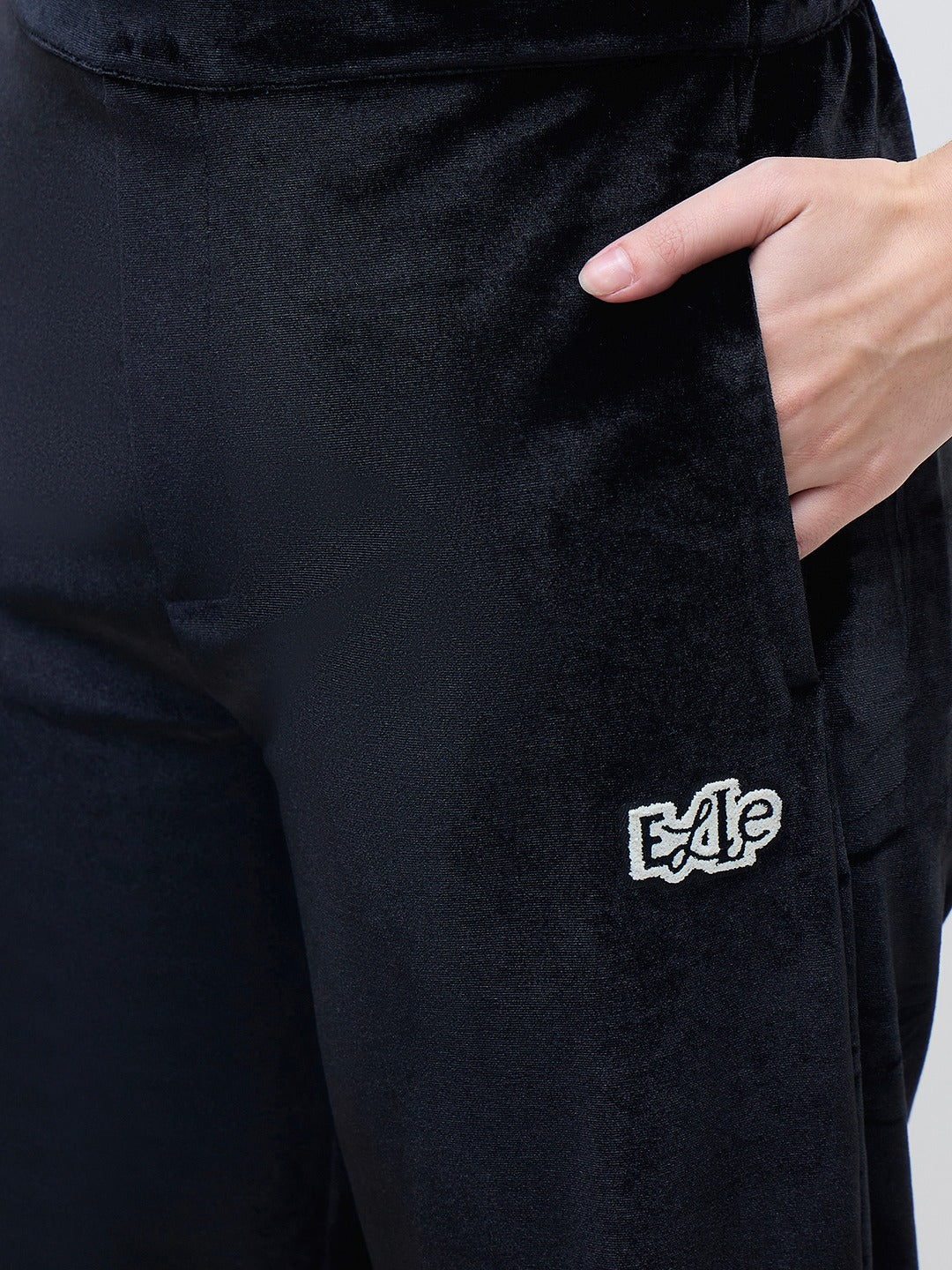 ELLE Women Black Polyester Solid Sweatpant