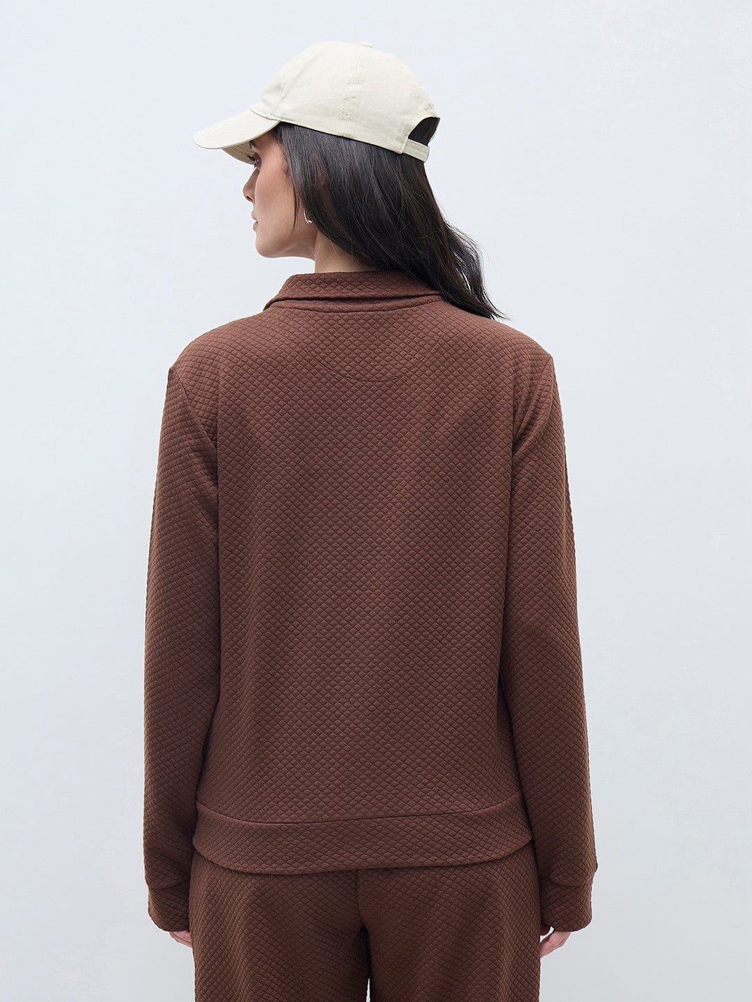 ELLE Women Brown Boucle Embroidery Solid Sweatshirt