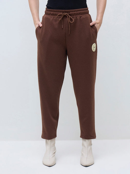 ELLE Women Brown Polyester Solid Sweatpant