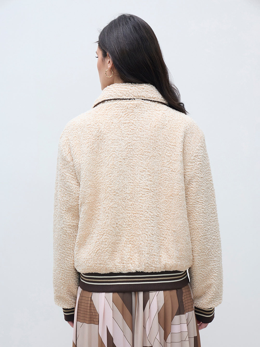 ELLE Women Cream Solid Shirt Collar Jacket