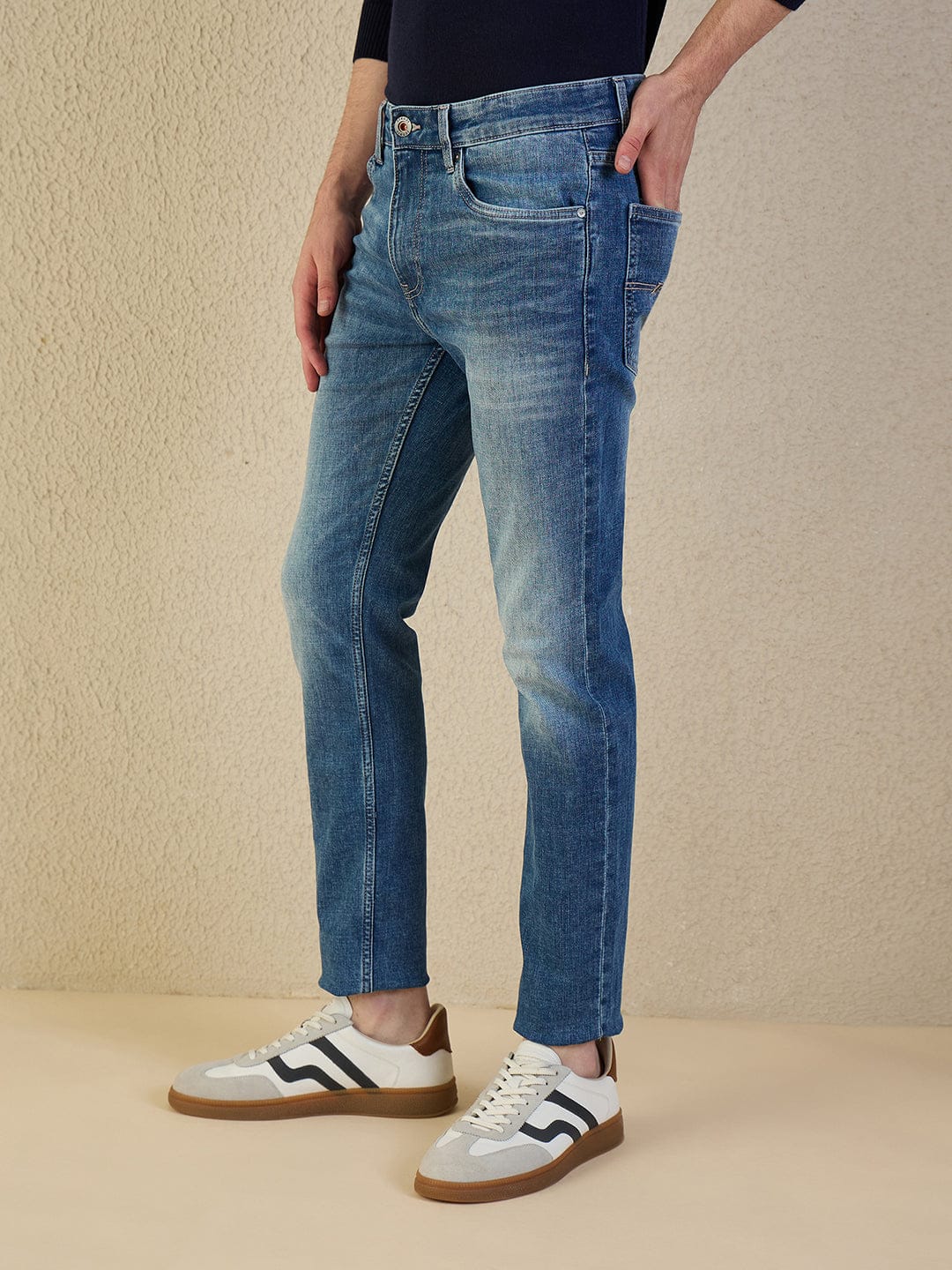 Iconic Men Navy Blue Solid Skinny Fit Jeans