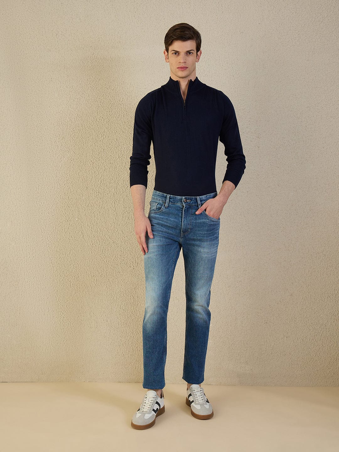 Iconic Men Navy Blue Solid Skinny Fit Jeans