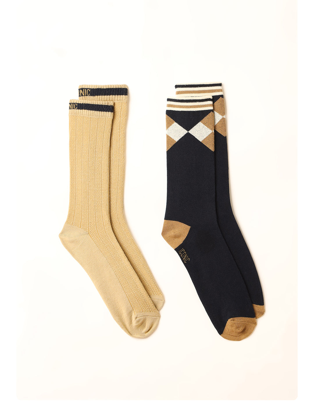ICONIC Multicolour Knitted Chekered Socks (Pack of 2)
