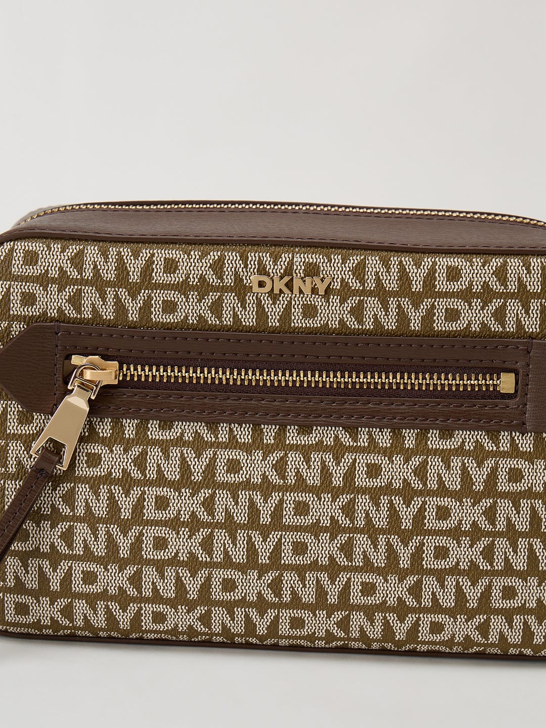 DKNY Brown Woven Logo Print Cross Body Bag