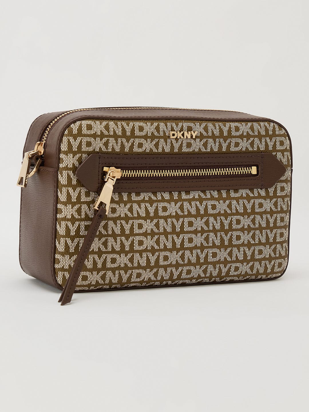 DKNY Brown Woven Logo Print Cross Body Bag