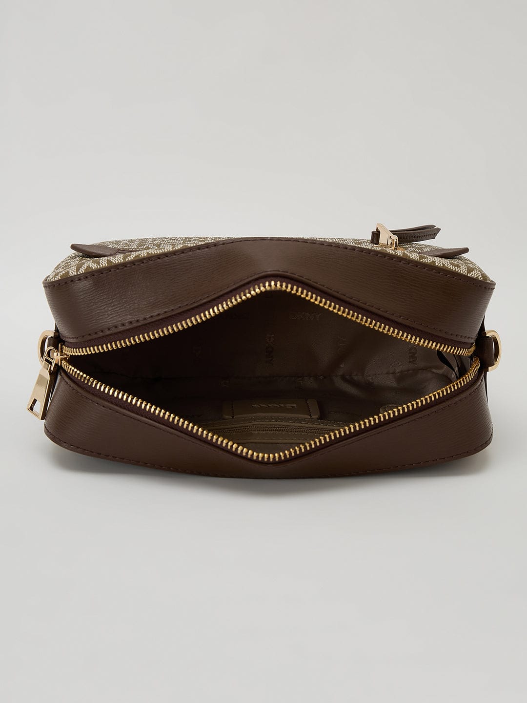 DKNY Brown Woven Logo Print Cross Body Bag