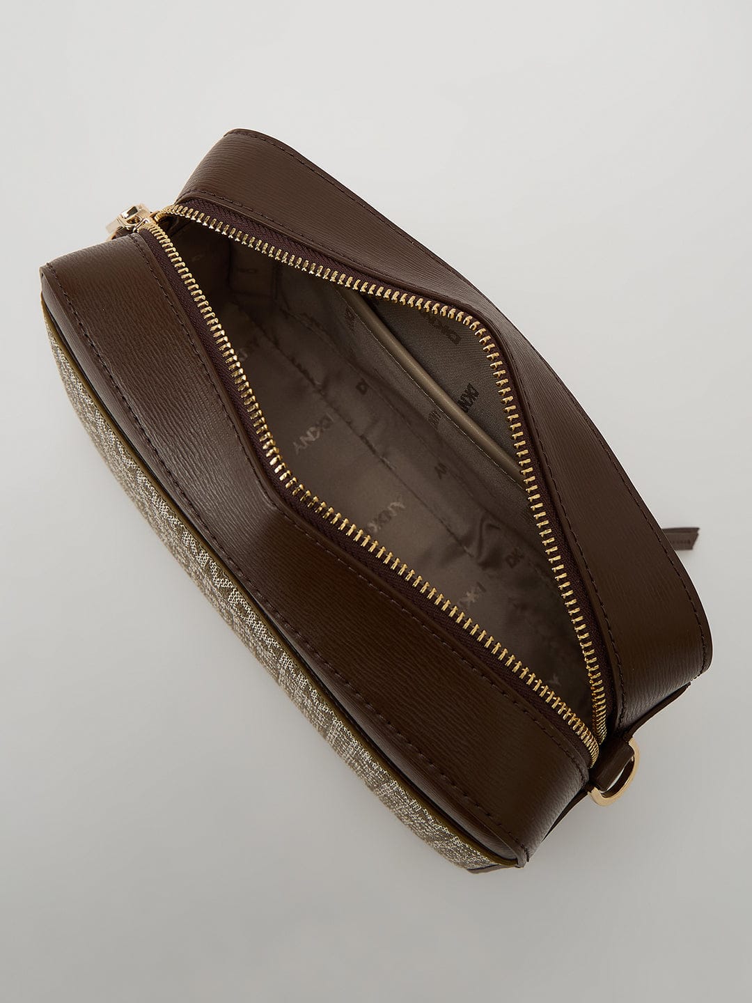 DKNY Brown Woven Logo Print Cross Body Bag