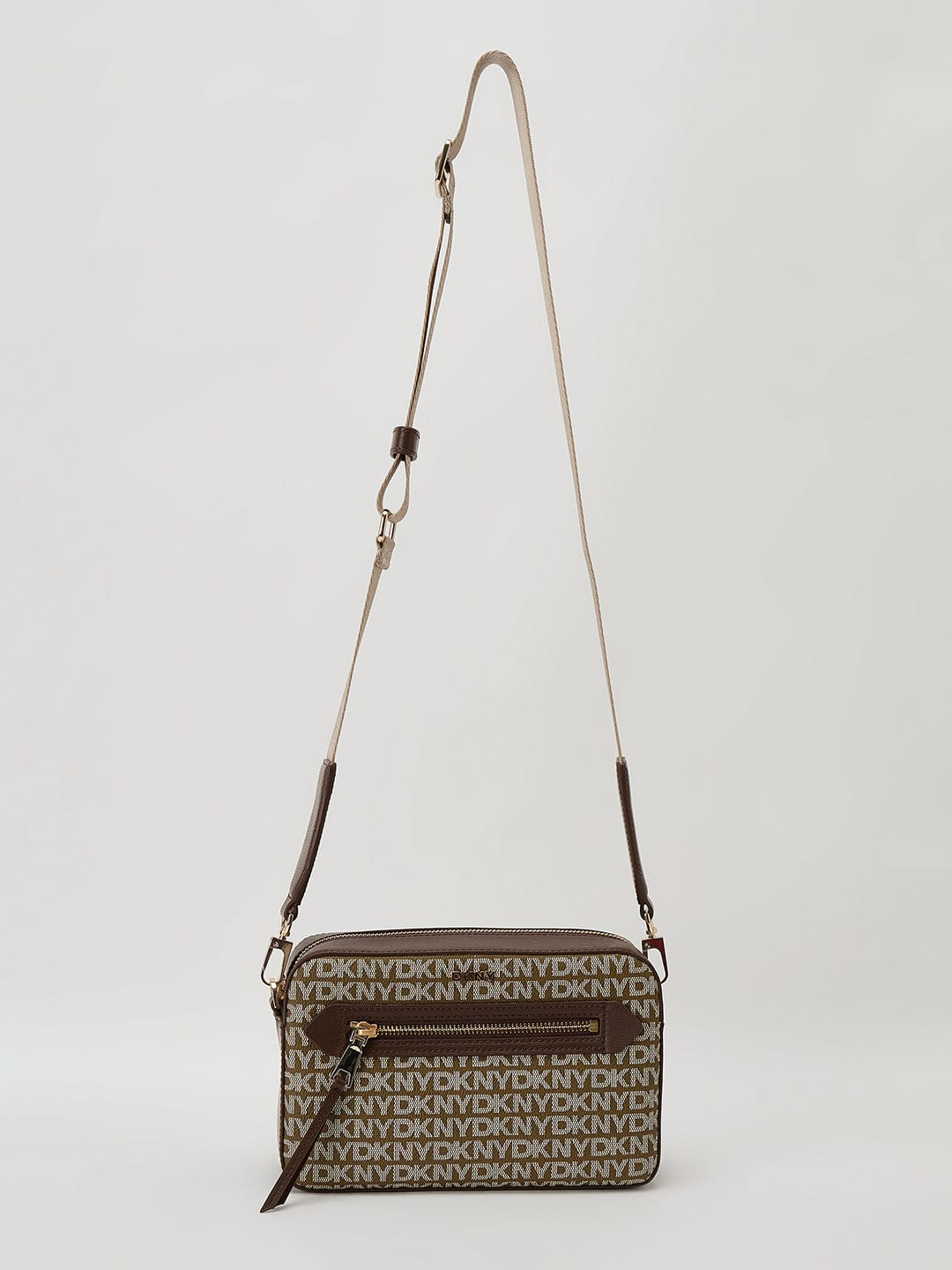DKNY Brown Woven Logo Print Cross Body Bag