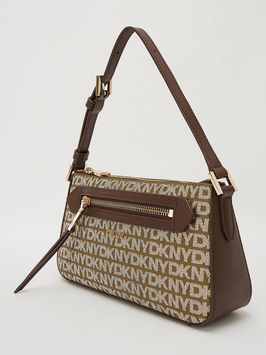DKNY Brown Woven Logo Print Shoulder Bag
