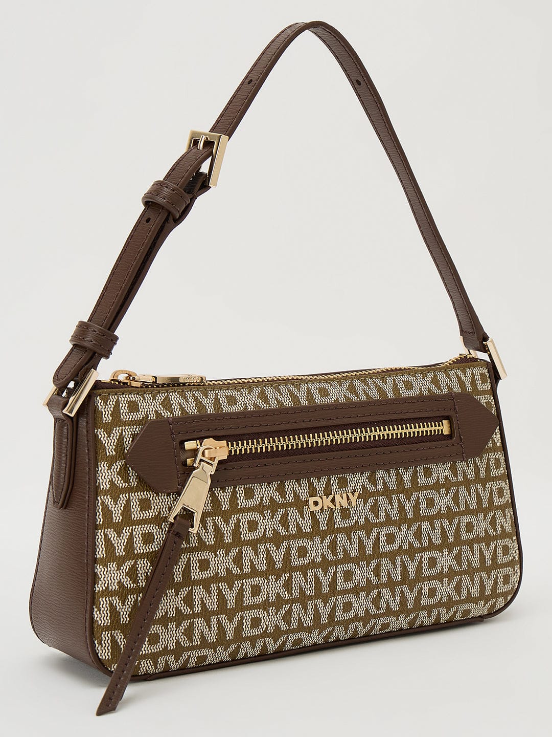 DKNY Brown Woven Logo Print Shoulder Bag