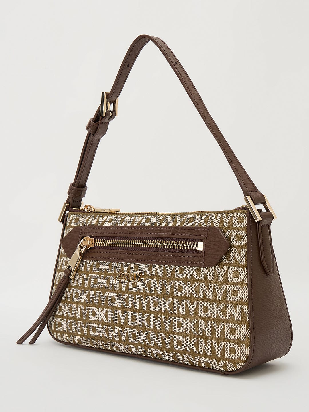 DKNY Brown Woven Logo Print Shoulder Bag