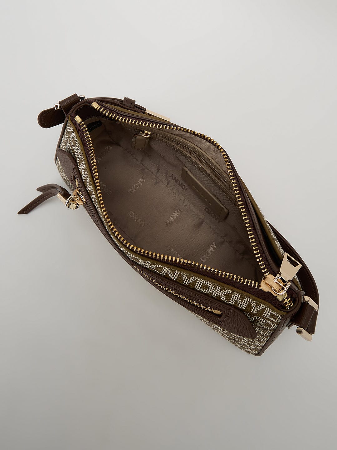 DKNY Brown Woven Logo Print Shoulder Bag