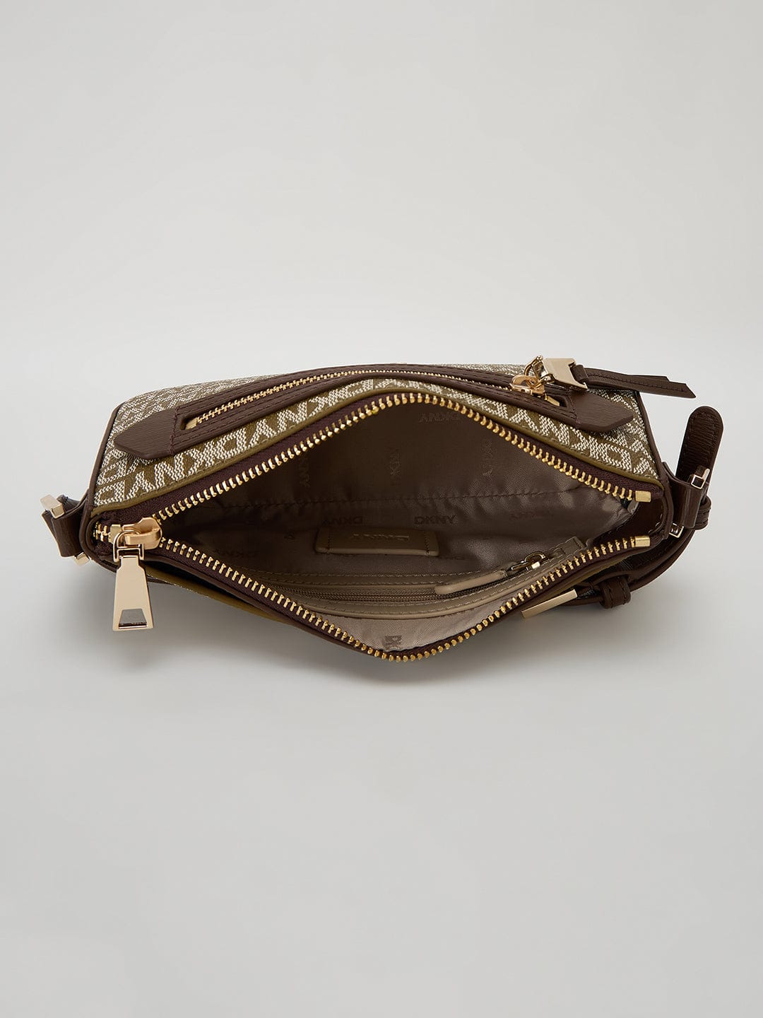 DKNY Brown Woven Logo Print Shoulder Bag