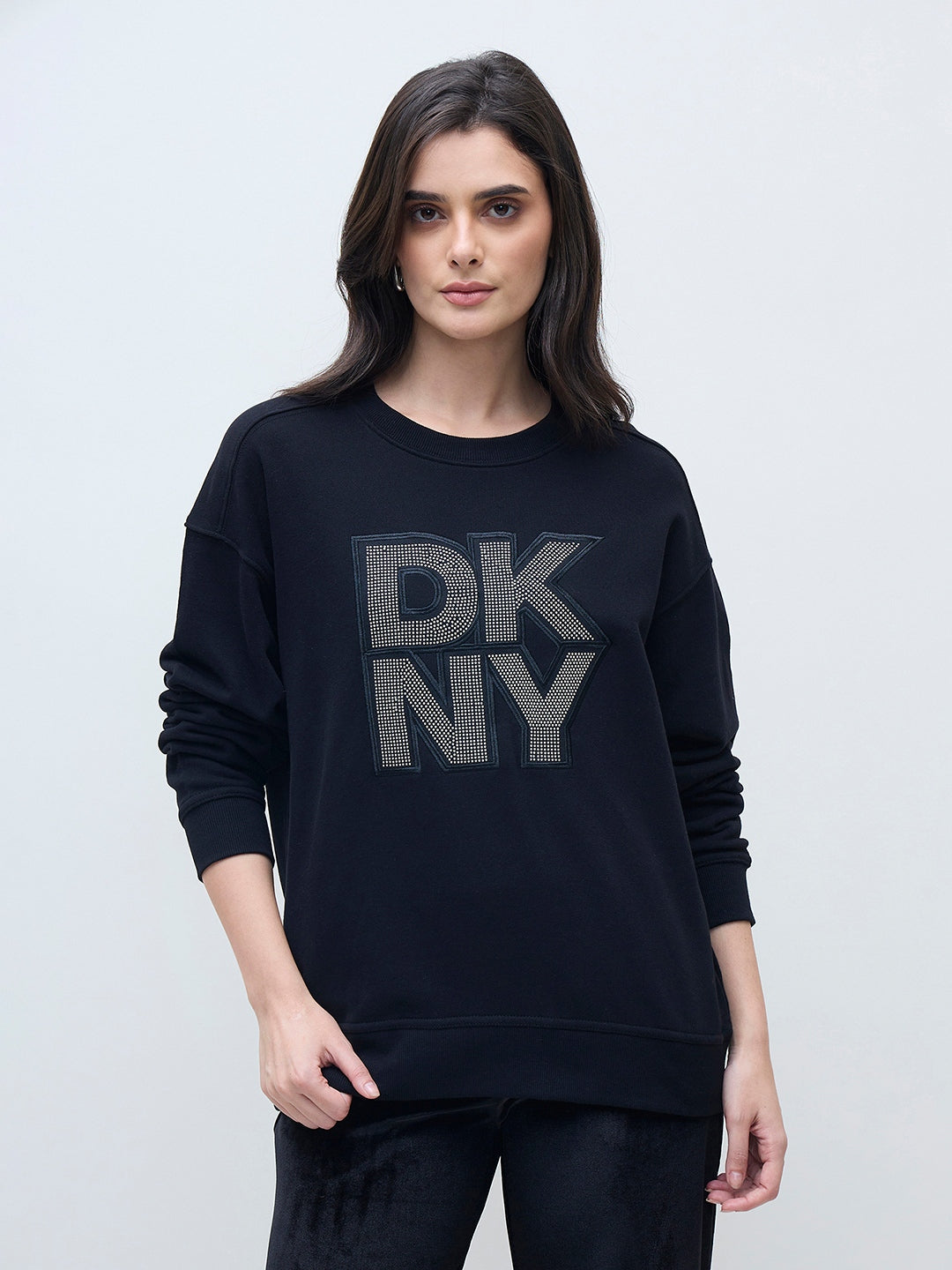 DKNY Women Black Applique Logo Sweatshirt