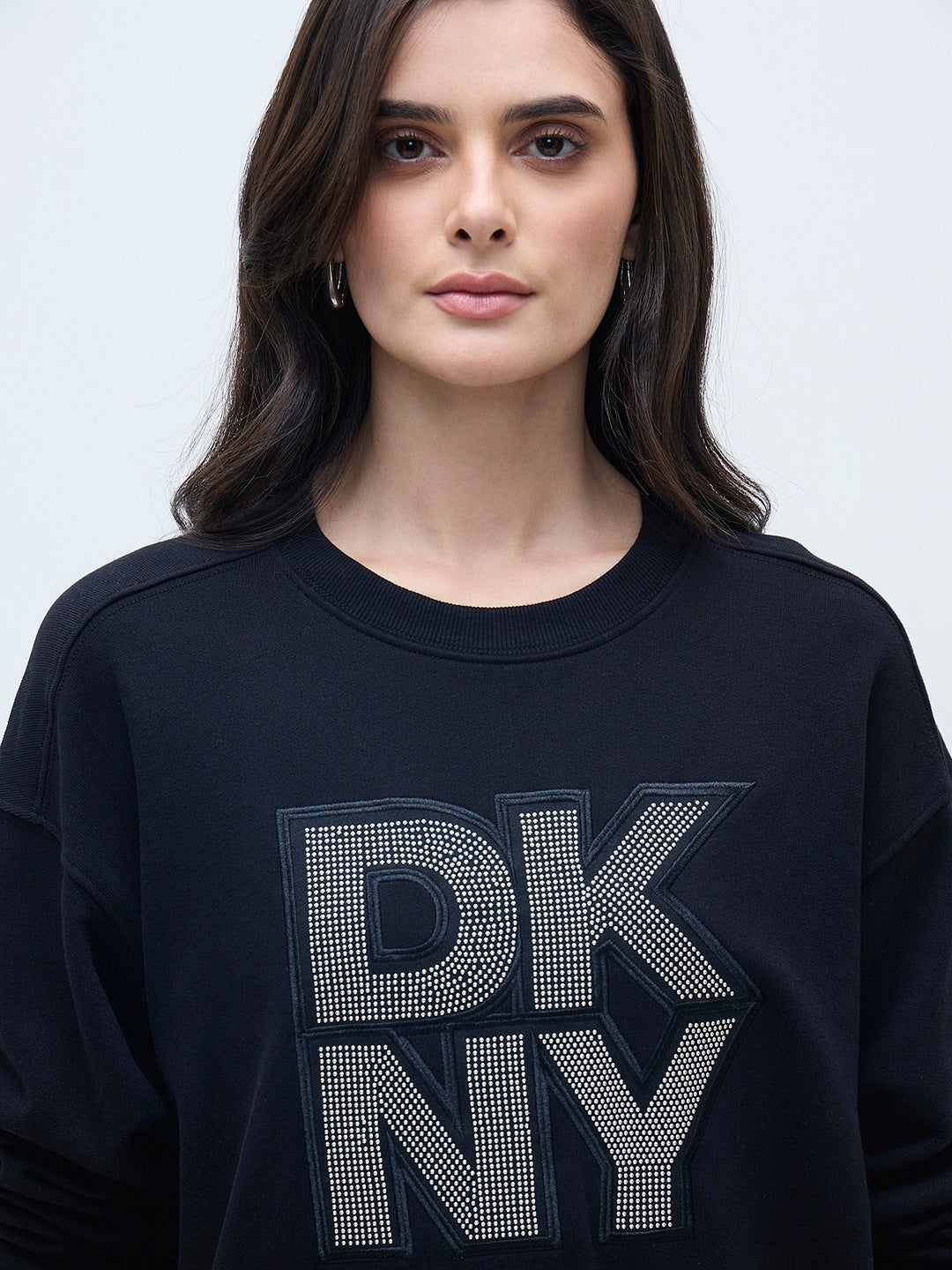 DKNY Women Black Applique Logo Sweatshirt