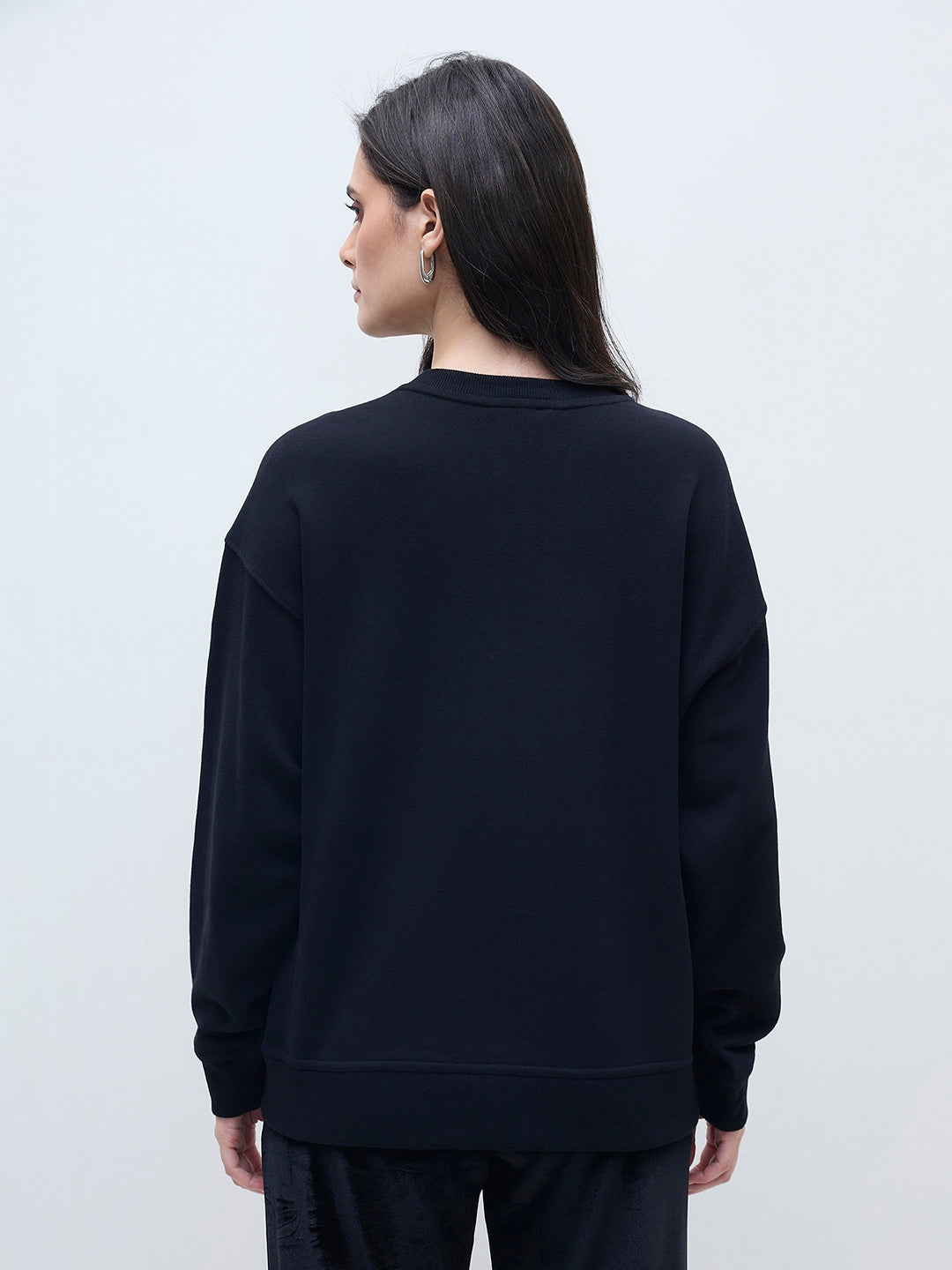 DKNY Women Black Applique Logo Sweatshirt