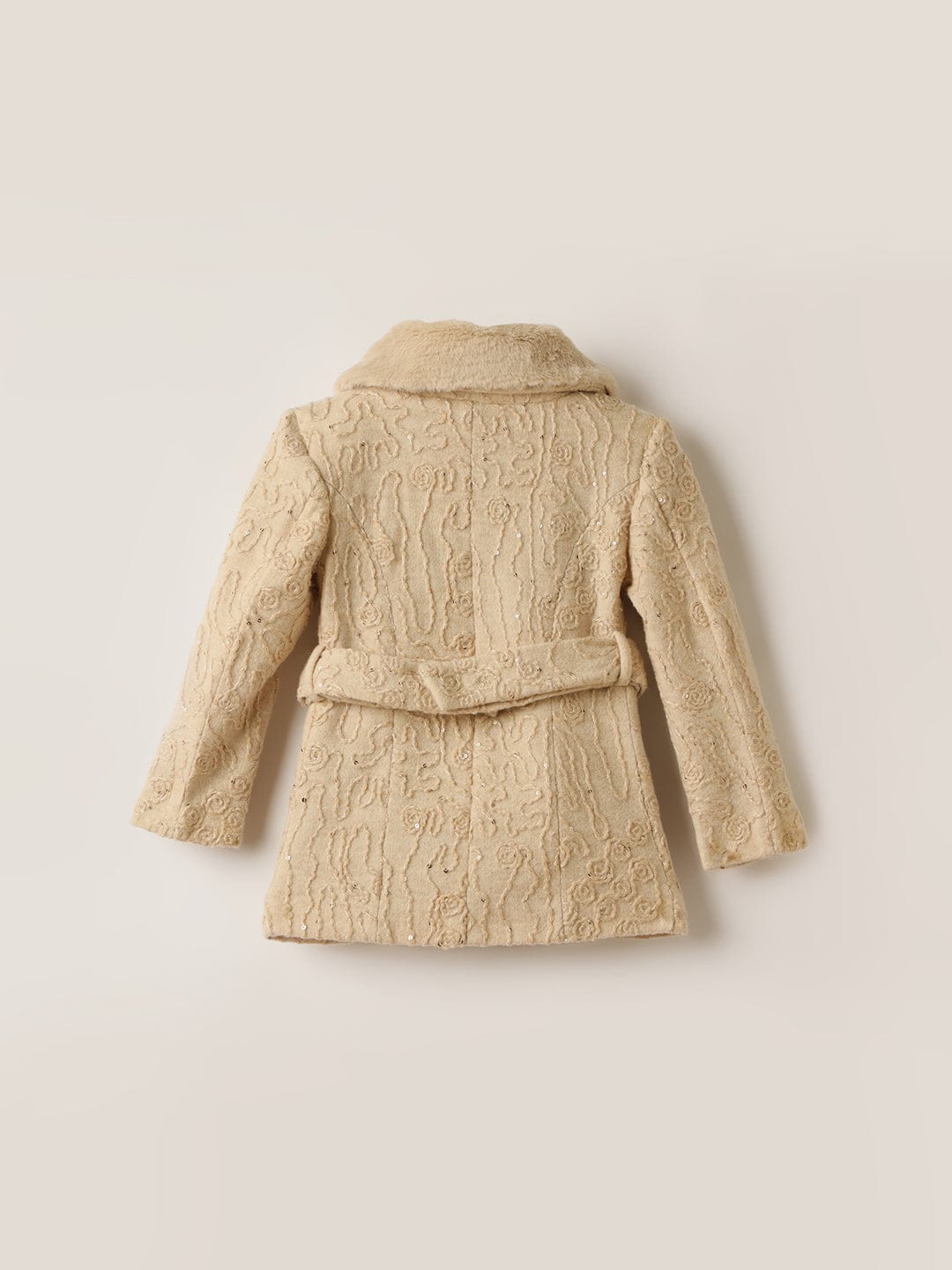 ELLE Girls Beige Regular Fit Knotch Collar Overcoat