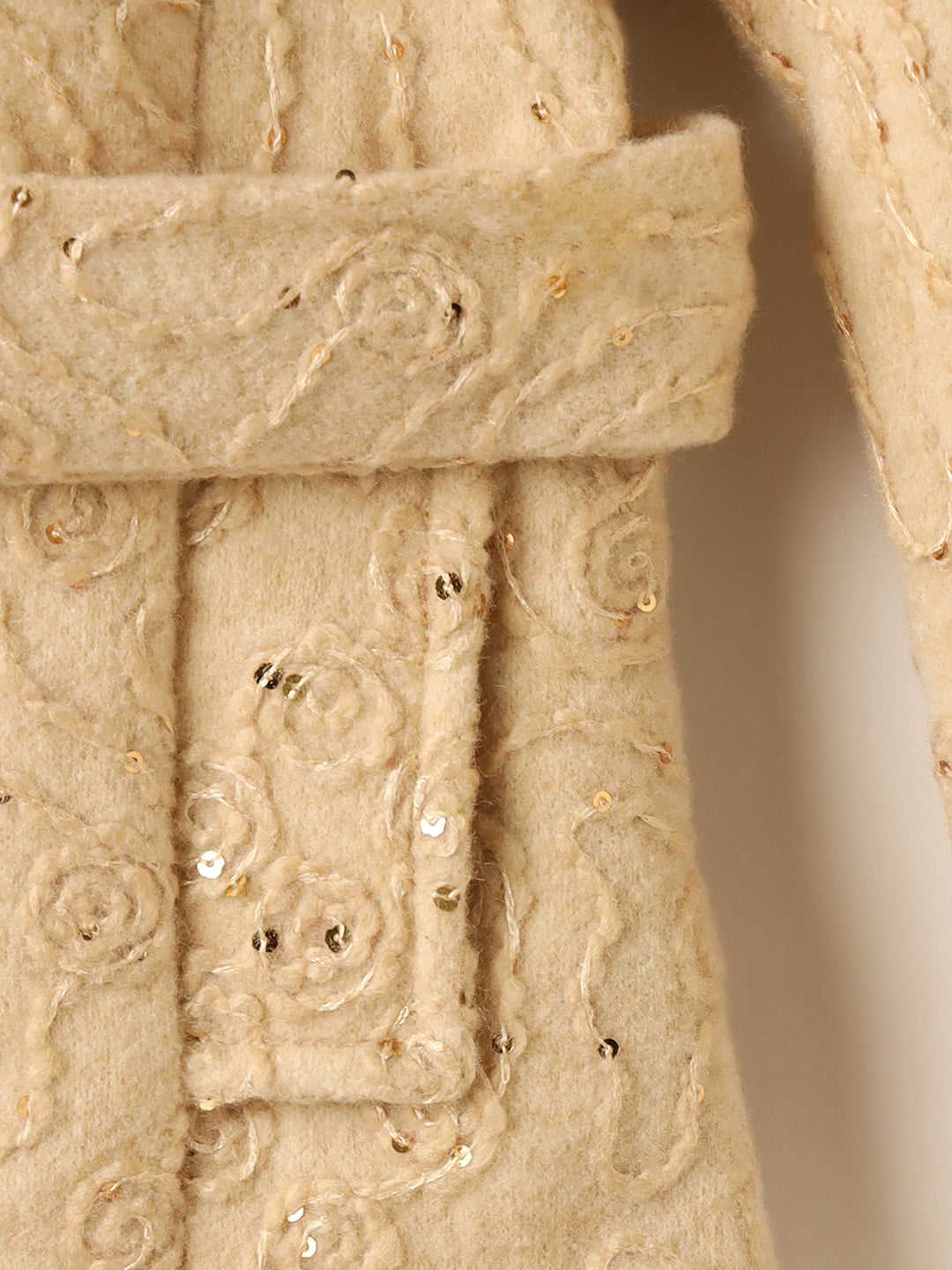 ELLE Girls Beige Regular Fit Knotch Collar Overcoat