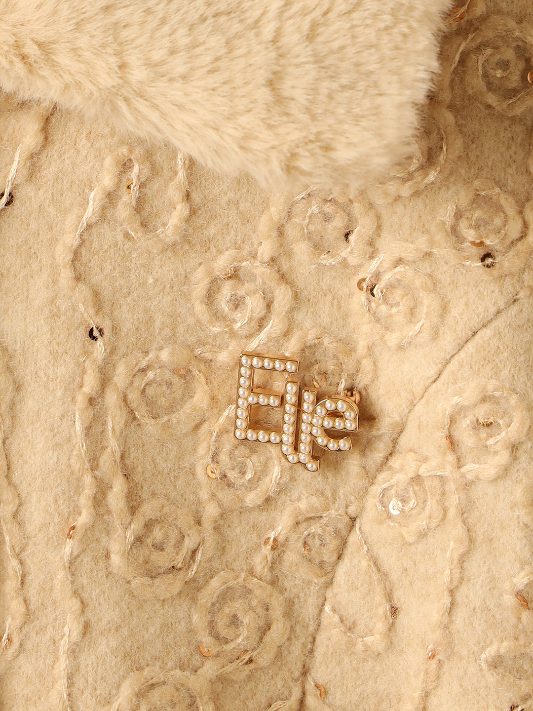 ELLE Girls Beige Regular Fit Knotch Collar Overcoat