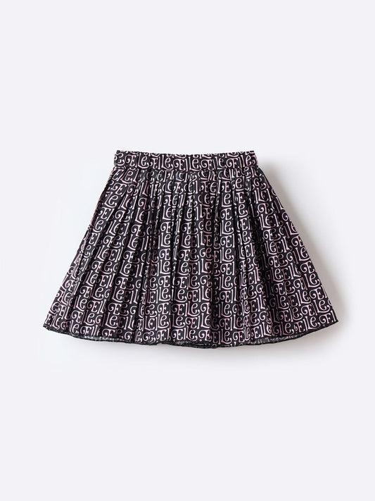 ELLE Girls Black Woven Regular Fit Pleated Skirt