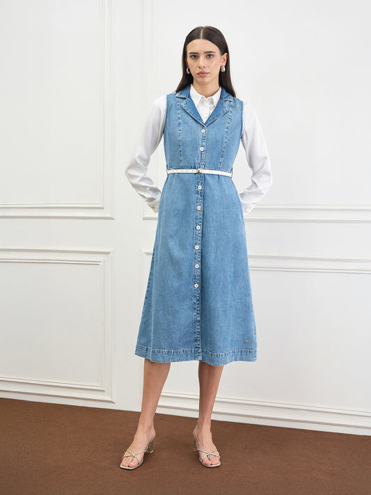 Elle Women Cotton Blue Dress