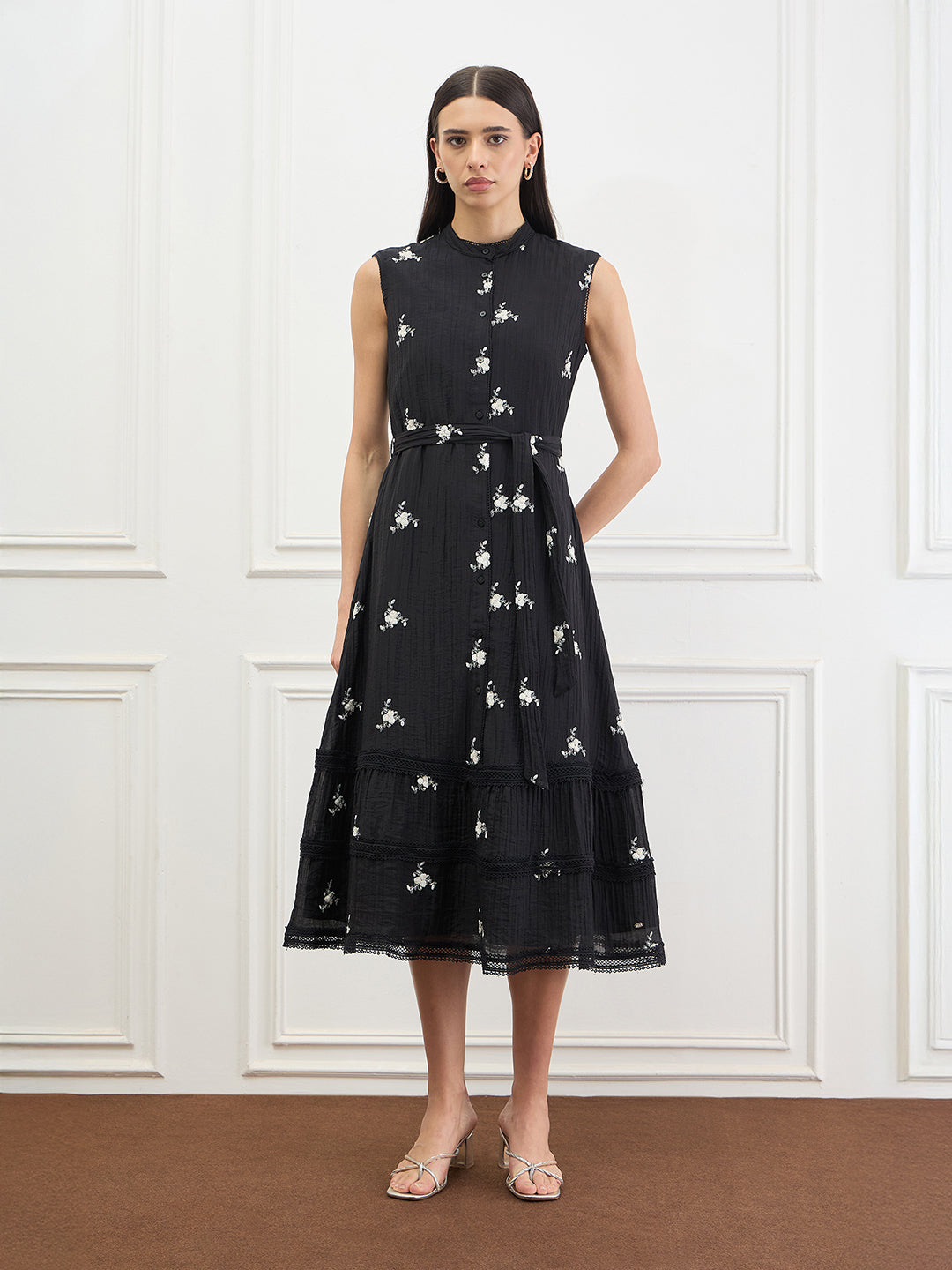 Elle Women Black Embroidered Fit & Flared Dress