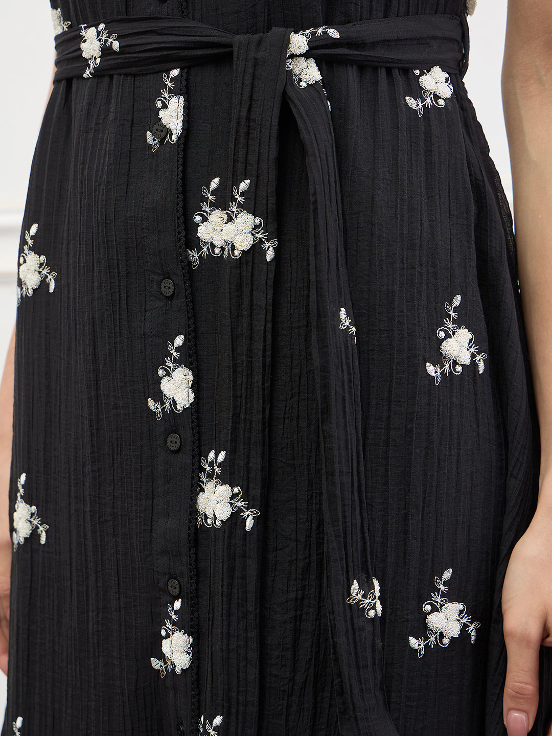 Elle Women Black Embroidered Fit & Flared Dress