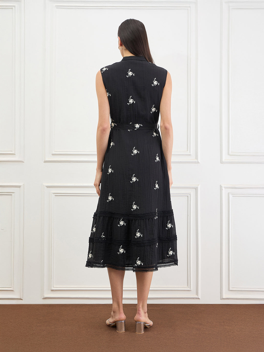 Elle Women Black Embroidered Fit & Flared Dress