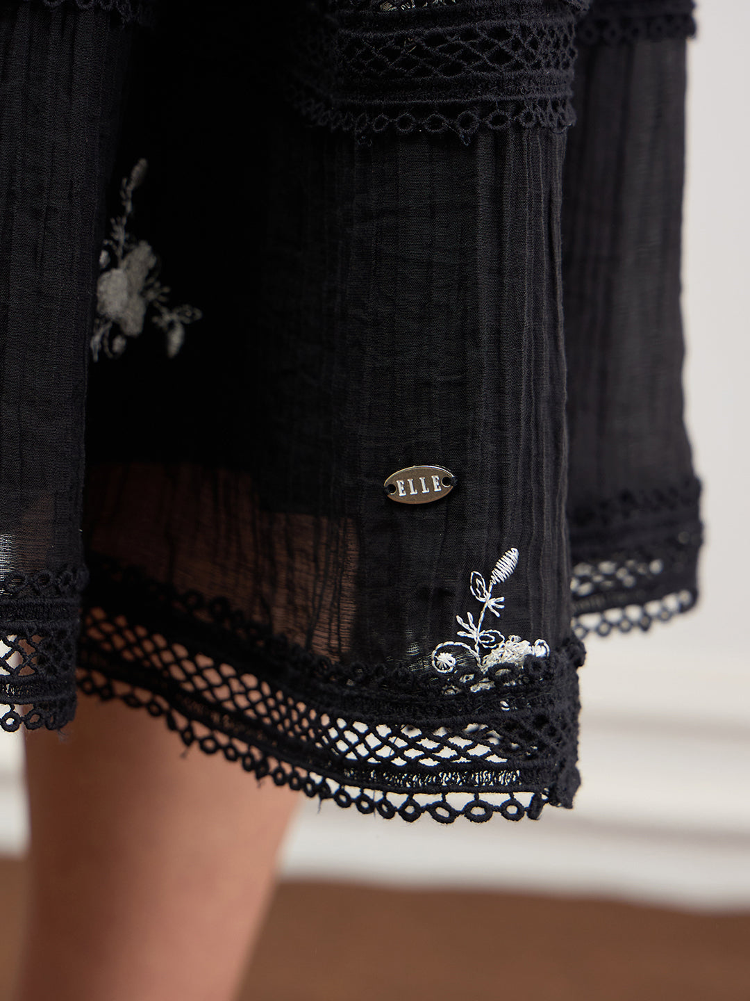 Elle Women Black Embroidered Fit & Flared Dress