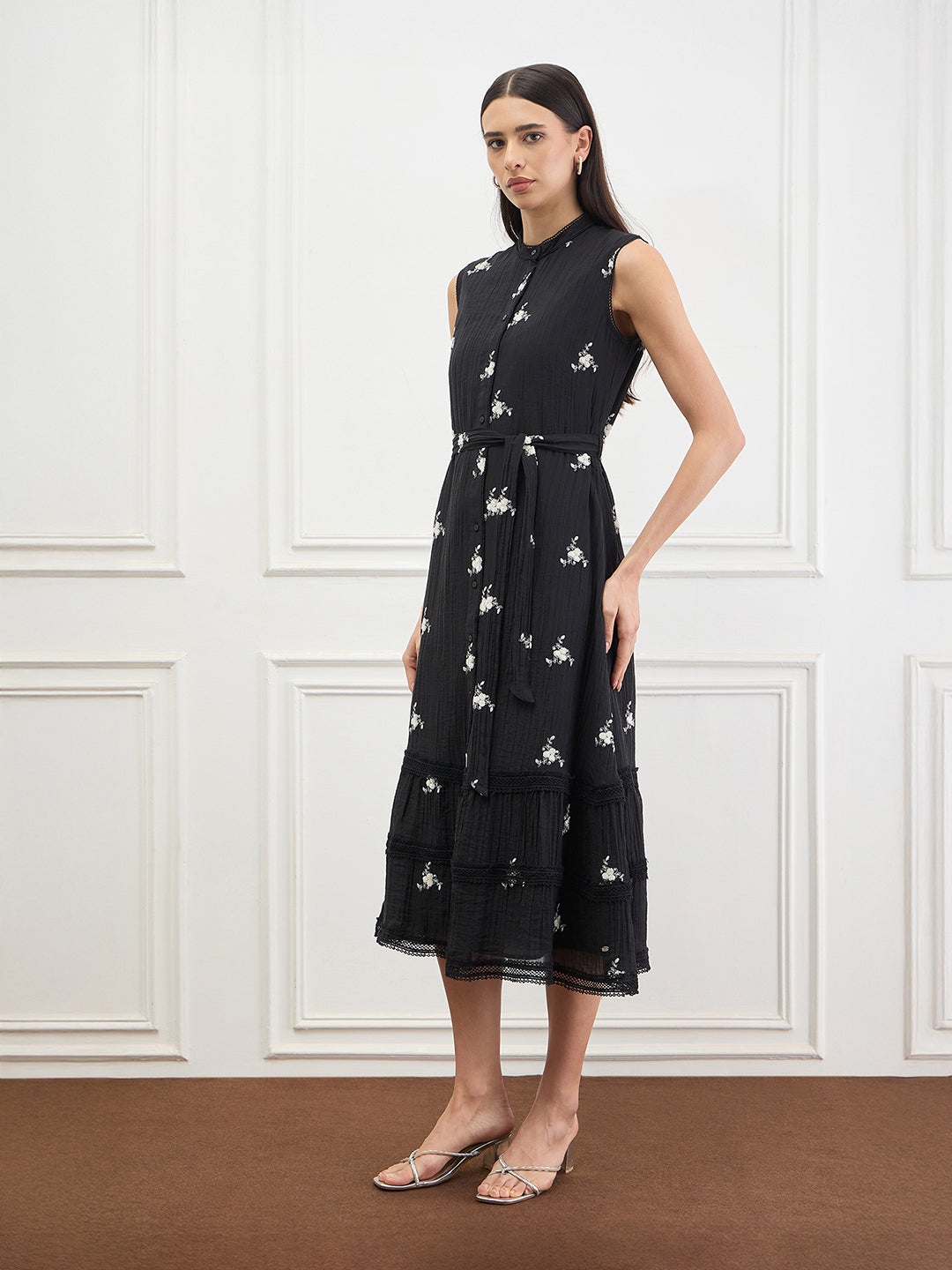 Elle Women Black Embroidered Fit & Flared Dress