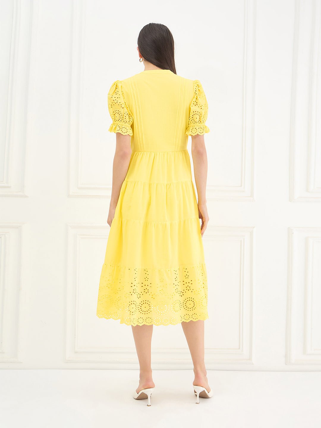 Elle Women Yellow Solid Relaxed Fit Pure Cotton Dress