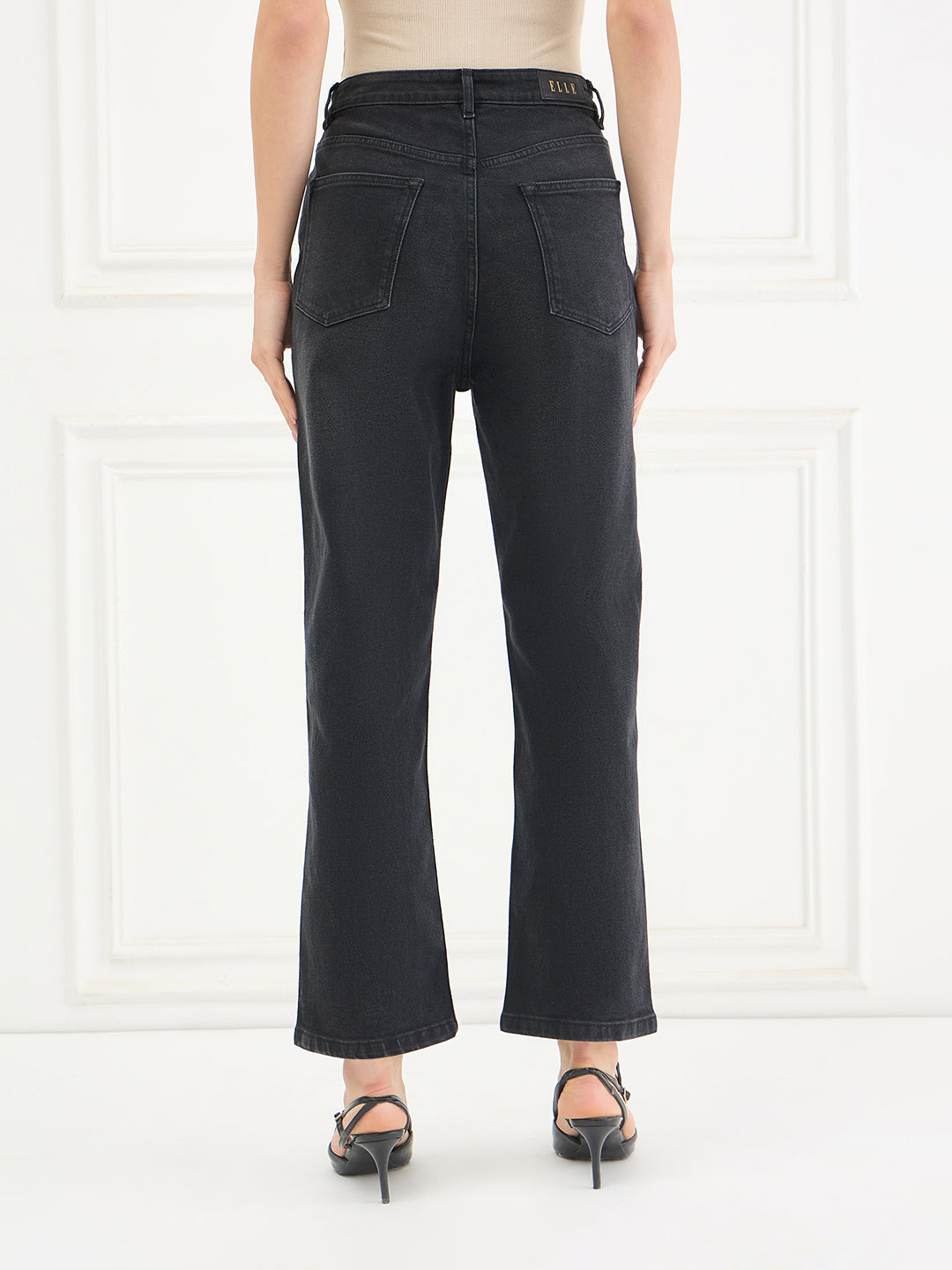 Elle Women Black Solid Straight Fit Jeans