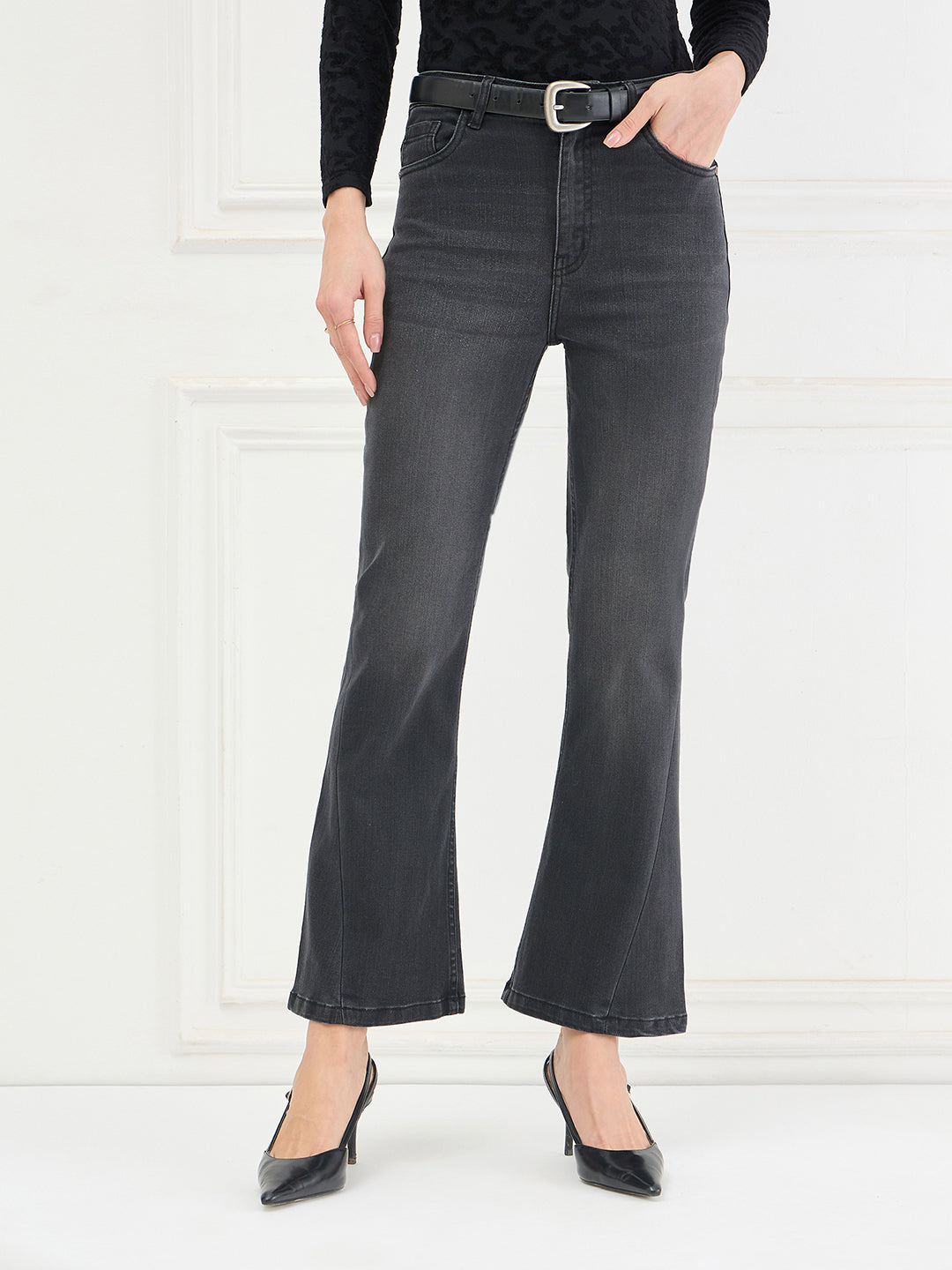 Elle Women Black Solid Bootcut Fit Jeans