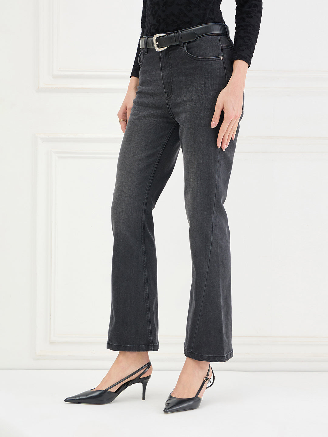 Elle Women Black Solid Bootcut Fit Jeans