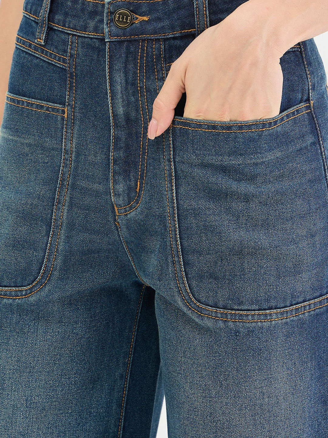 Elle Women Blue Solid Flared Fit Jeans