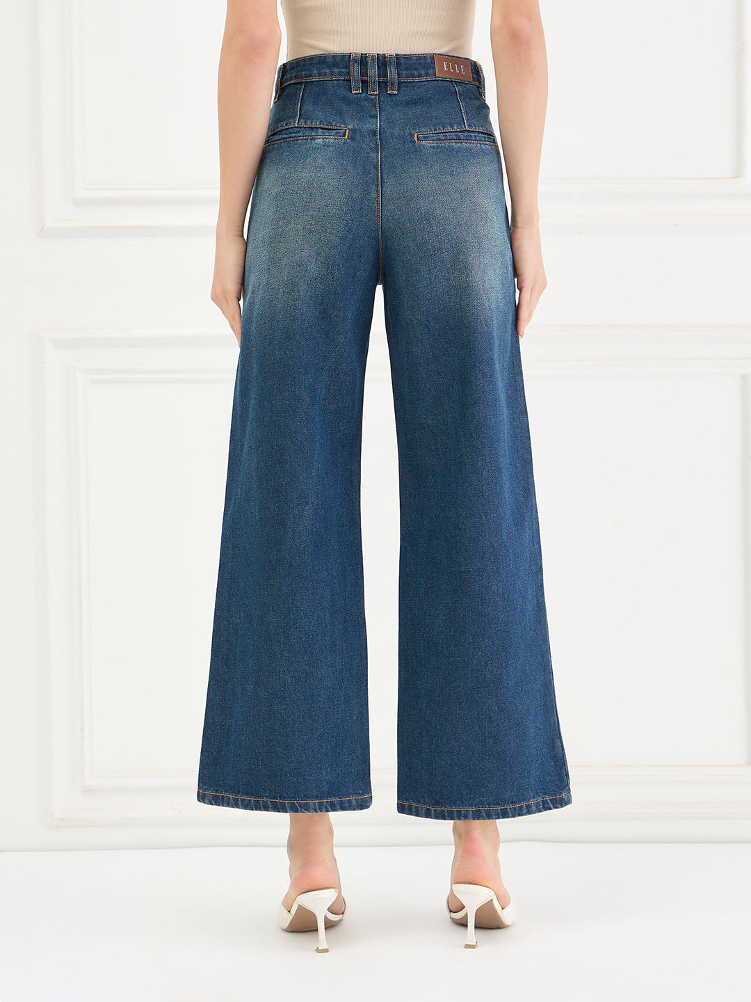 Elle Women Blue Solid Flared Fit Jeans