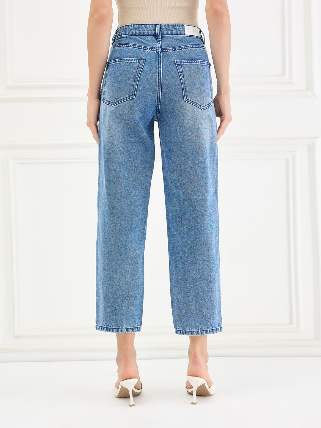 Elle Women Blue Solid Mom Fit Jeans
