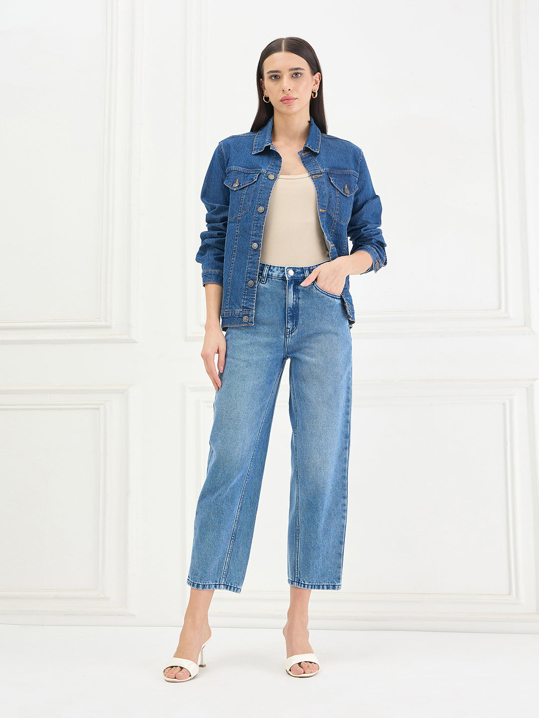 Elle Women Blue Solid Mom Fit Jeans