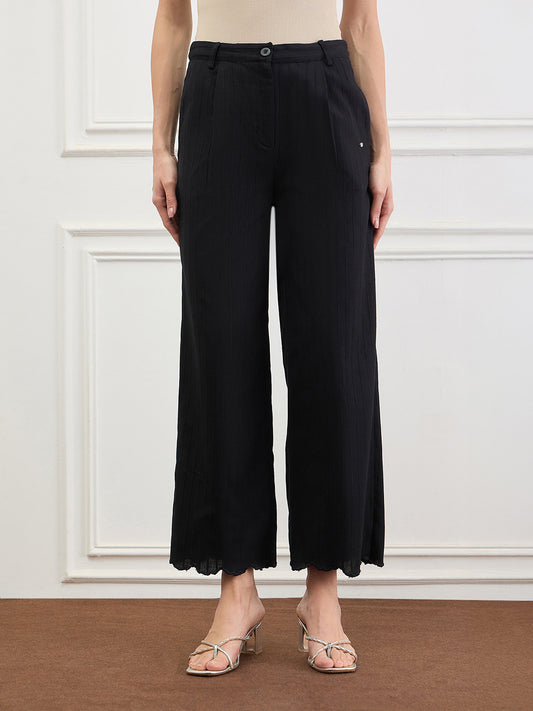 Elle Women Cotton Black Straight Fit Pant