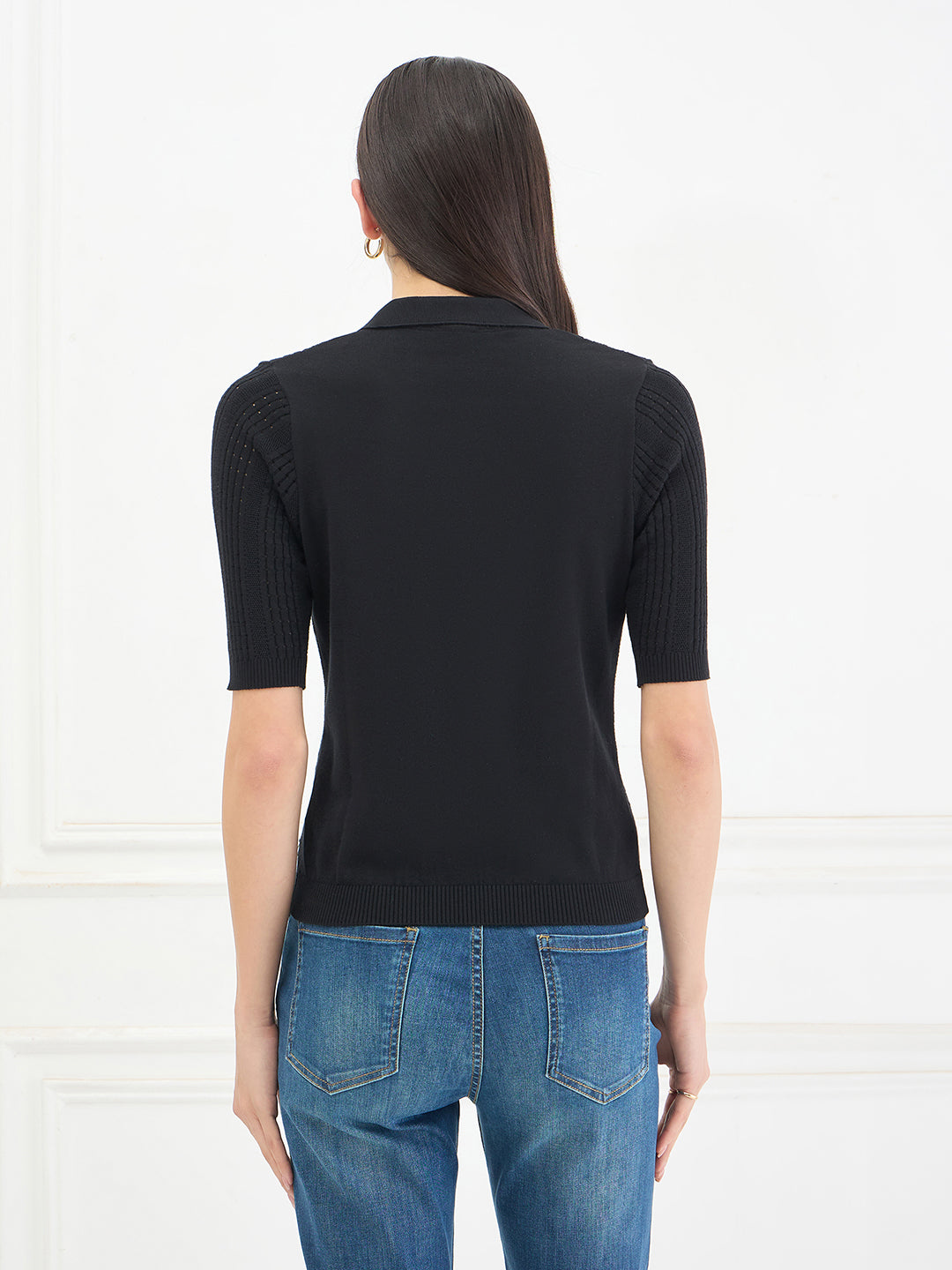 Elle Women Black Solid Relaxed Fit Pure Cotton Top