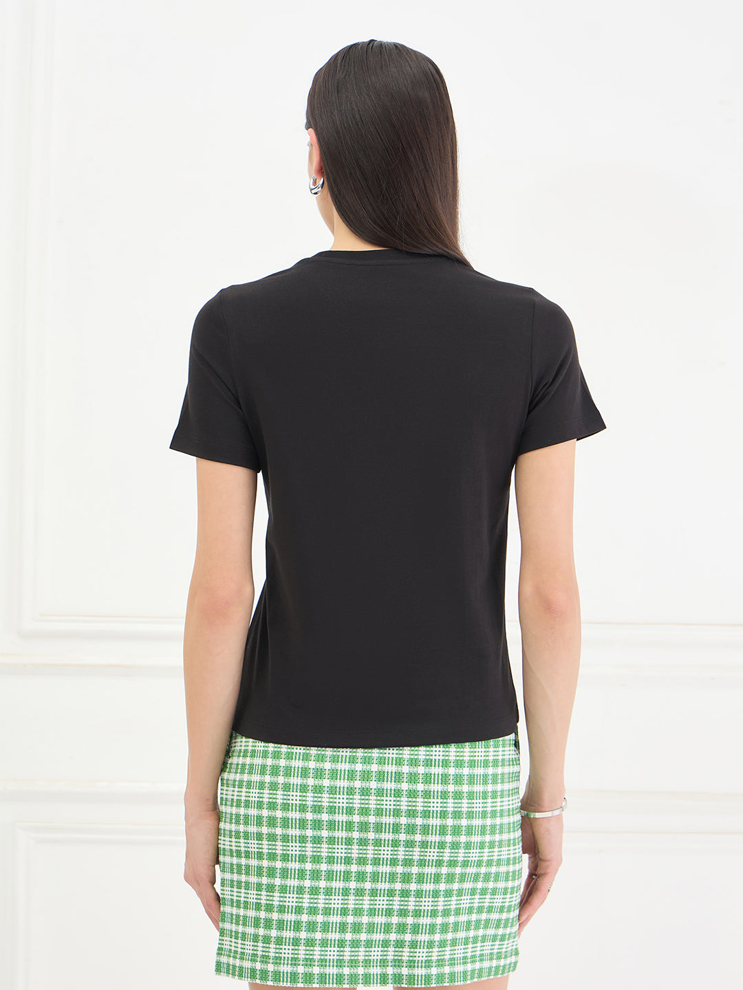 Elle Women Cotton Black Floral T-Shirt