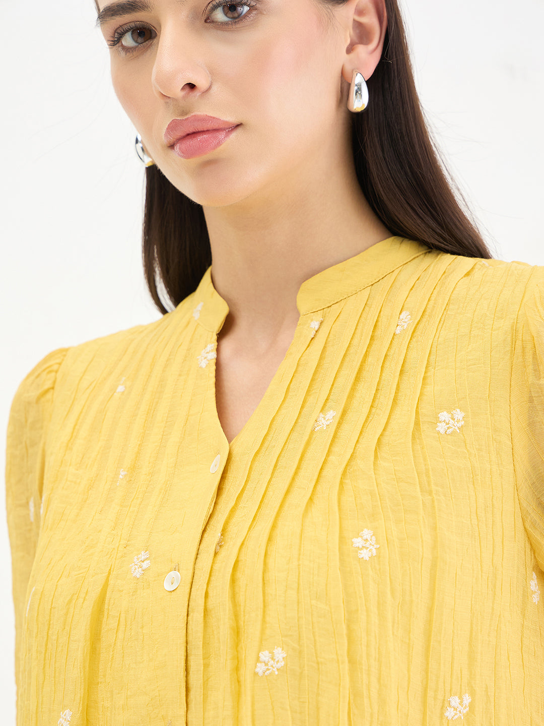 Elle Women Yellow Embroidered Relaxed Fit Top