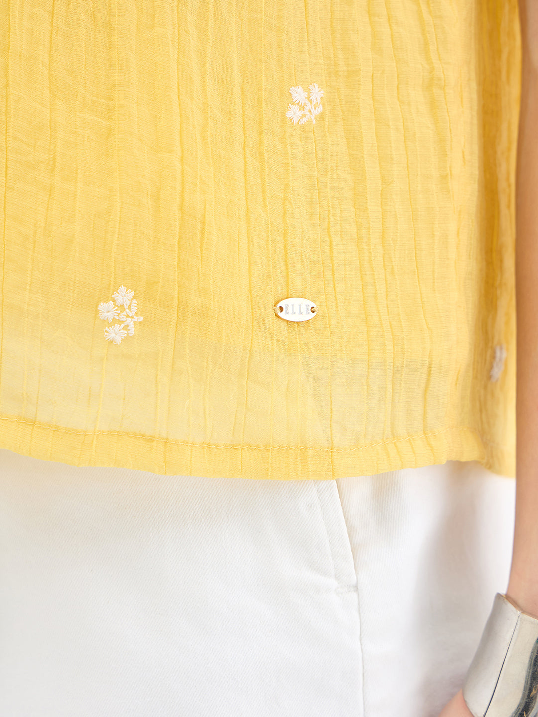 Elle Women Yellow Embroidered Relaxed Fit Top